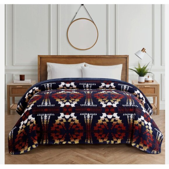 Pendleton Other - Pendleton Sherpa Fleece Serape Legend Lake Navy Blanket Size Queen